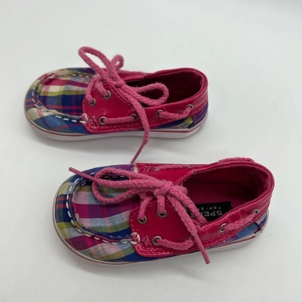 SPERRY TOP SIDERS BABY GIRL PINK AND BLUE PLAID SIZE CRIB 4